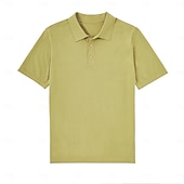 preiswerte Klassisches Poloshirt für Herren-Herren Poloshirt aus Seide, Leinen und Baumwolle, Strick, Polopullover, Business, Casual, Revers, Kurzarm, formell, einfarbig, Patchwork, Knöpfe, Sommer, Schwarz, Braun, Grün, Dunkelgrau, Dunkelkaffee