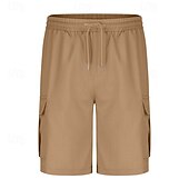 baratos Clássico-Homens Bermuda Cargo Calção Shorts de verão Com Cordão Cintura elástica Bolso multi Tecido Conforto Vestível Comprimento do joelho Ao ar livre Esporte Diário Moda Casual Preto Azul