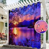 baratos Cortinas à prova d&#039;água-cortinas externas para pátio à prova d&#039;água, cortinas superiores com ilhós com padrão de paisagem do pôr do sol para pérgula/gazebo/varanda/cabana/deck/piscina, 1 painel