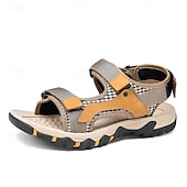 Недорогие Уличные сандалии-мужские бежево-желтые походные сандалии с регулируемыми ремешками на липучках, дышащей тканью и нескользящей подошвой для летних приключений