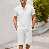 economico Set di camicie basic da uomo-Per uomo Due pezzi Set Camicia Set estivo Set abbinati Camicia casual Camicia con Bottoni Semplice Vacanza Quotidiano Bianco Manica Corta Colletto Estate Abbigliamento