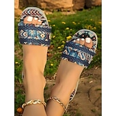 cheap Vacation Sandals-Women&#039;s Bohemian Woven Platform Sandals – Ethnic Print Slip-On Espadrille Wedge Slides for Summer, Beach &amp; Casual Wear