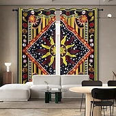 halpa Pimennysverho-RETRO ABSTRAKTI MANDALA AURINKO JA KUU ISOLAHKOTOULOS ULKOBALCONI KESKUSTELUTILA OLOHUONE KOTIKORISTUS 2-KOSKETUS 3D DIGITAALINEN PRINTTAUS REIKÄTUNNUSVERHO