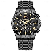 abordables Relojes de Cuarzo-OLEVS 3653 Reloj para Hombre Reloj de Cuarzo Reloj Cronógrafo Multifuncional para Hombre Impermeable a 30M Luminiscente Fase Lunar Reloj de Acero