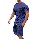 billiga Set med herr-T-shirts-Herr T-shirtkostymer 2 delar outfits T-shirt och shorts Kortärmad Rund hals Sommar Kokosnötsträd Mode Ledigt 2 st Semester Dagliga kläder Utekväll Svart Vit Gul Topp t-shirt för män