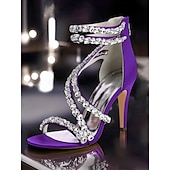 economico Sandali Eleganti-sandali con tacco alto e cinturino in strass bianchi da donna – eleganti scarpe da sposa per cocktail party