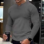 economico T-shirt in maglia a coste-Per uomo Maglietta Maglietta a Maglia a Coste Camicia a Maniche Lunghe Manica Lunga Scollo a V Estate Semplice Striscia di Fossa Moda Designer Essenziale Lavoro a maglia Vacanza Streetwear Uscire