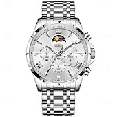 abordables Relojes de Cuarzo-OLEVS 3653 Reloj para Hombre Reloj de Cuarzo Reloj Cronógrafo Multifuncional para Hombre Impermeable a 30M Luminiscente Fase Lunar Reloj de Acero