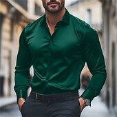 economico Camicie in raso da uomo-Per uomo Camicia Camicia in raso Maglietta informale Camicia con bottoni Liscio Matrimonio Da mare Nero Bianco Vino Blu reale Manica lunga Bavero Primavera &amp; Autunno Abbigliamento