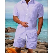 Men's T-shirt Suits 2 Pieces Outfits Tee & Shorts Short Sleeve Shirt Collar Summer Plain Fashion Casual 2 Piece Vacation Daily Wear Going out White khaki Top Tee for Men4