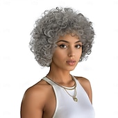 abordables Perruques de qualité supérieure-Perruque Synthétique Frisé Jerry Vague d&#039;eau Coupe Asymétrique Avec frange Fabriqué à la Machine Perruque 12 pouces A1 Cheveux synthétiques Femmes Classique Adorable Confortable Gris
