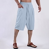 baratos Clássico-Homens Calças Capri Shorts de linho Shorts de verão Shorts de praia Bolsos Com Cordão Cintura elástica Tecido Conforto Respirável Comprimento da panturrilha Ioga Diário Feriado Moda Estilo Clássico