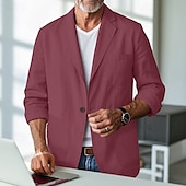 abordables Blazers Clásicos para Hombres-Hombre Blazer de lino chaqueta Negocio Fiesta de Cóctel Fiesta de Boda Moda Casual Primavera &amp; Otoño Poliéster Lino Plano Botones Bolsillo Cómodo Recto 1 botón Chaqueta de sport Negro Burdeos Azul