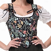 cheap Corsets-Retro Vintage Medieval Renaissance Corset Vest Bustier Viking Lace up Floral Fancy Dress Women's Celtic Fantasy Halloween Carnival Masquerade Vacation Casual Daily LARP Adults' Vest