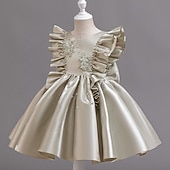 preiswerte Partykleider-Kleinkind Mädchen Partykleid Blumen Ärmellos Hochzeit Party Gerafft Reißverschluss Knotenbinde Niedlich Prinzessin Polyester Knielang Partykleid Sommer Frühling Herbst 4-7 Jahre Weiß Champagner