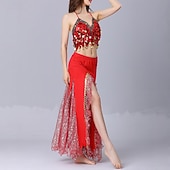 cheap Belly Dancewear-Belly Dance Skirts Gold Coin Pure Color Splicing Women's Performance Training Sleeveless High Polyester