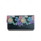 abordables Bolsos de mano y de noche-Cartera de piel sintética con estampado de mariposas y flores para mujer, con cadena, se puede llevar al hombro o cruzada, bolsillos con cremallera de varios compartimentos, adecuada para reuniones diarias y eventos de fiesta por la noche