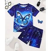 abordables Visión 3D de la Chica &amp; Brillo-Chica 3D Mariposa Camiseta y Bermudas Conjunto Manga Corta Verano Primavera Deportes Moda Diario Niños 4-12 años Cuello Barco Exterior Vacaciones Deportes A Medida