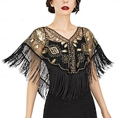 cheap Shawls &amp; Wraps-Retro Vintage Roaring 20s 1920s Scarf Wrap Shawls The Great Gatsby Flapper Girl Sequins Tassel Fringe Fancy Dress Women&#039;s Carnival Wedding Evening Party Masquerade Adults&#039; Shawl