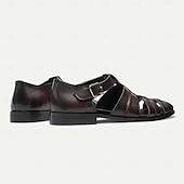 cheap Premium Leather Sandals-Premium Leather Fisherman Sandals with Buckle Detail - Stylish Choice for Outdoor Activities and Social Gatherings