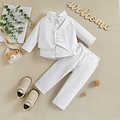 abordables Costume formel pour garçon-3 pièces Costume de Porteur d&#039;Alliance  Garçons Enfants Tout-petit Gilet, chemise et pantalon École Formel Anniversaire Basique Doux Style BCBG Couleur Unie Col en V Blanche Coton
