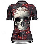 cheap Women&#039;s Jerseys-Women&#039;s Cycling Jersey Short Sleeve Bike Tee Tshirt Jersey with 3 Rear Pockets Mountain Bike MTB Breathable Quick Dry Anatomic Design Wicking Wine Red Black Red Skull Sports Clothing Apparel