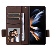 Недорогие Чехлы для Samsung-телефон Кейс для Назначение SSamsung Galaxy Z-сгиб 6 Z Fold 5 Z Fold 4 Z Fold 3 Z Fold 2 Кейс на заднюю панель со стендом с ремешком на запястье Разъем для карты Ретро ТПУ Кожа PU