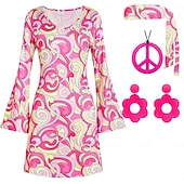 baratos Conjuntos-Retro Vintage Anos 60 Anos 70 Traje Cosplay Roupa Conjunto de acessórios Hippie Mulheres Carnaval Baile de Máscaras Espetáculo Festa Parada do Orgulho Adulto 1 Colar Blusa Brincos