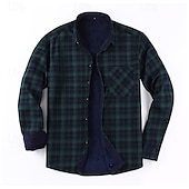 cheap Men&#039;s Button Up Shirts-Men&#039;s Shirt Casual Shirt Beach Shirt Fleece Shirt Button Up Shirt Red Royal Blue Blue Orange Green Long Sleeve Plaid Lapel Vacation Hawaiian Pocket Clothing Apparel Polyester Fashion Casual