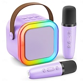 abordables Microphones-Mini machine de karaoké portable Bluetooth, mini microphone de karaoké, haut-parleur de chant avec 2 micros sans fil et lumière pour tous les smartphones