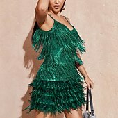 billiga Klänningar-Glada 20-talet 1920-talet Flapper-klänning Klänningar Den store Gatsby Tofs Fjäder Tofs Fjädrar Maskeradkläder Dam Maskerad Bröllop Bröllopsgäst Fest / afton Vuxen Klänning Hemkomstklänningar