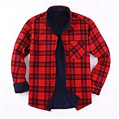 cheap Men&#039;s Button Up Shirts-Men&#039;s Shirt Casual Shirt Beach Shirt Fleece Shirt Button Up Shirt Red Royal Blue Blue Orange Green Long Sleeve Plaid Lapel Vacation Hawaiian Pocket Clothing Apparel Polyester Fashion Casual