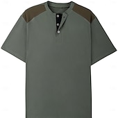 economico Maglietta casual Henley-Per uomo Maglia Henley a nido d&#039;ape Maglietta Manica Corta Tinta unica Vintage Quotidiano Patchwork Bottoni Henley All&#039;aperto Casuale Quotidiano Estate Primavera &amp; Autunno Nero Bianco Borgogna