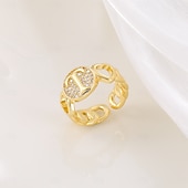 voordelige Geschenken-gepersonaliseerde letterring, cadeau voor moeder, 18k vergulde koperen ring, glad hartontwerp, verstelbare open band met zirkoon, stijlvolle en veelzijdige sieraden voor vrouwen