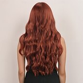 baratos Perucas Sintéticas sem Touca-Perucas sintéticas Ondulado Trama Curly Corte em Camadas Com Franjas Fabrico à Máquina Peruca 28 polegadas A1 Cabelo Sintético Mulheres Clássico Confortável Cores Gradiente Âmbar Marrom