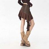 cheap Bottoms-Retro Vintage Medieval Steampunk Mini Skirt Pirate Ruffle Asymmetric Hem Women&#039;s Halloween Carnival Casual Daily Ren Faire Adults&#039; Skirt