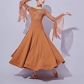 billige Standard ballroom-Ballroom-dans Kjole Krystall / Rhinstein Tvinning Dame Ytelse Trening Langermet Netting Melkefiber