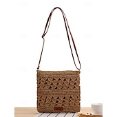 cheap Crossbody Bags-Handwoven Straw Crossbody Bag for Women – Boho Rattan Shoulder Bag with Adjustable Strap, Lightweight Summer Beach Purse for Vacation, Travel &amp; Casual Outings Army Green Brown Khaki