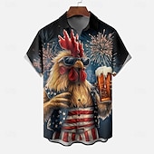billige Dyremønster-Herre Amerikansk amerikansk flagg Dama Morsom Skjorte Uformell skjorte Skjorte med knapper Kortermet Fashion Casual utendørs Feriereise Gateklær Sommer Vår Aftæpning 3D-utskrift krage skjorter Svart