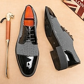 economico Formale-scarpe oxford da uomo in pied de poule bianco e nero con dettagli in vernice, elegante design con lacci per eventi formali alla moda