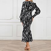 preiswerte abendkleider-Damen Midikleid Cocktailkleid Etui-Kleid Mode Urlaub Ferien Teegesellschaft Normale Passform Leopard Langarm V Ausschnitt Schwarz Khaki Aprikose Sommer