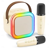 abordables Microphones-Mini machine de karaoké portable Bluetooth, mini microphone de karaoké, haut-parleur de chant avec 2 micros sans fil et lumière pour tous les smartphones