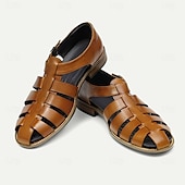 cheap Premium Leather Sandals-Men&#039;s Classic Brown Leather Fisherman Sandals - Versatile Summer Footwear for Casual Outings