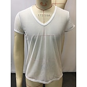 preiswerte Basic-T-Shirts-Herren T Shirt T-Shirt Kurze Ärmel V Ausschnitt Sommer Einfarbig Mode Designer Basic Netz Urlaub Straße Ausgehen Weiß Top T-Shirt für Herren