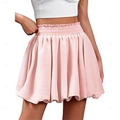 billige Vanlige skjørt-Dame الالتفاف søt stil Høst Ovenfor knéet Mellomhøyt liv Skjørt Ensfarget Rynket Elastisk Daglig Svart Hvit Rosa Kakifarget Sommer Polyester