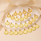 baratos Presentes-colar de letras personalizado, presente para a mãe, pingente de aço titânio banhado a ouro 18k, colar de alfabeto redondo de a a z inspirado em conchas, corrente de clavícula unissex minimalista