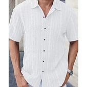 cheap Men&#039;s Button Up Shirts-Men&#039;s Shirt Summer Shirt Casual Shirt Beach Shirt Button Up Shirt Black White Brown Short Sleeve Plain Shirt Collar Vacation Hawaiian Clothing Apparel Polyester Fashion Casual Comfortable