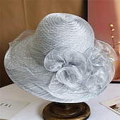 お買い得  パーティーハット-帽子 オーガンジー サンハット ウェディング ホリデーティーパーティー 競馬 カクテル エレガント ビンテージ かわいい 花のヘッドドレス 帽子