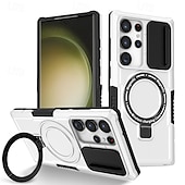 お買い得  サムスン用ケース-Samsung Galaxy S24 Ultra Plus S24 FE S23 Ultra Plus S22 Plus Ultra用電話ケーススタンドホルダー付きマグネットサポートワイヤレス充電レトロPC