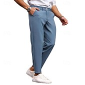 baratos Magro-Homens Social Calças chinês Botões Bolsos Tecido Conforto Formal Festa Trabalho Moda Estilo Clássico Exército verde Preto Micro-Elástica
